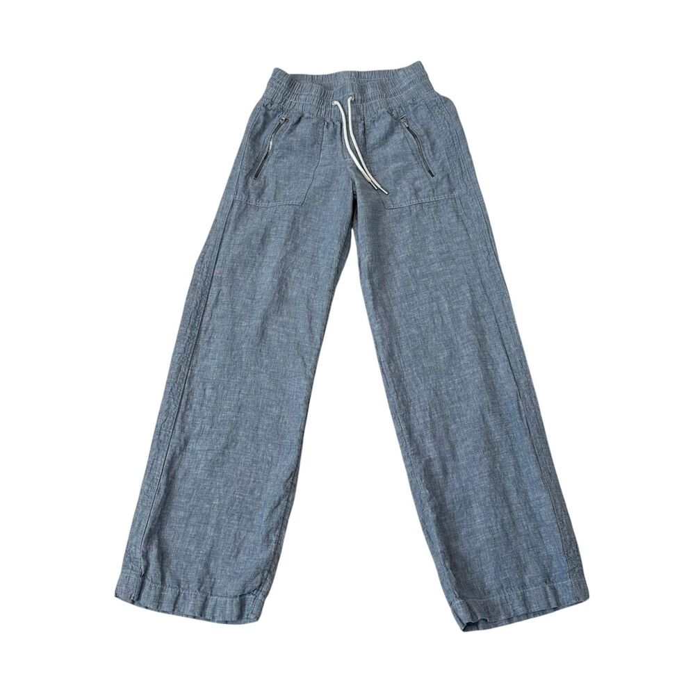 Athleta Cabo Linen Wide Leg Pant in Coastal Blue Size 2
